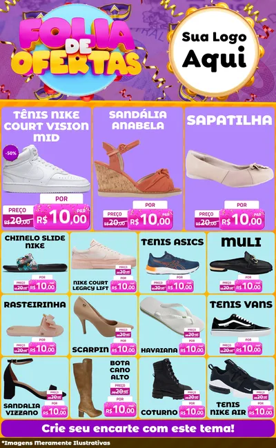 Modelo de Encarte para Encarte Grande com o tema Folia de Ofertas para Calçados