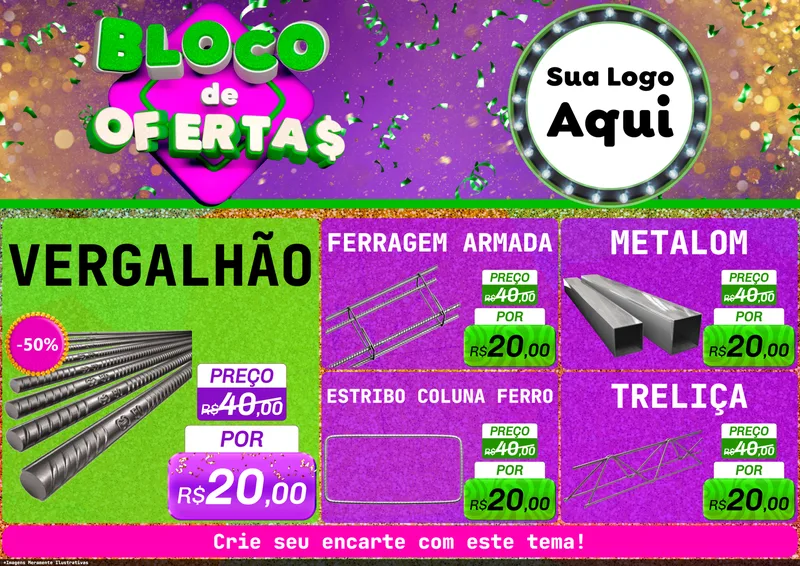 Modelo de Encarte para Encarte A4 Horizontal com o tema Bloco de Ofertas para Ferragens