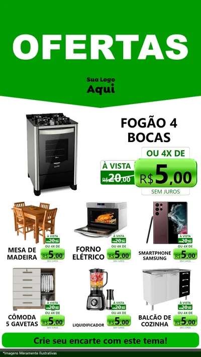 Modelo de Rede Social para Stories com o tema Ofertas Verde Cartaz para Móveis e Eletro