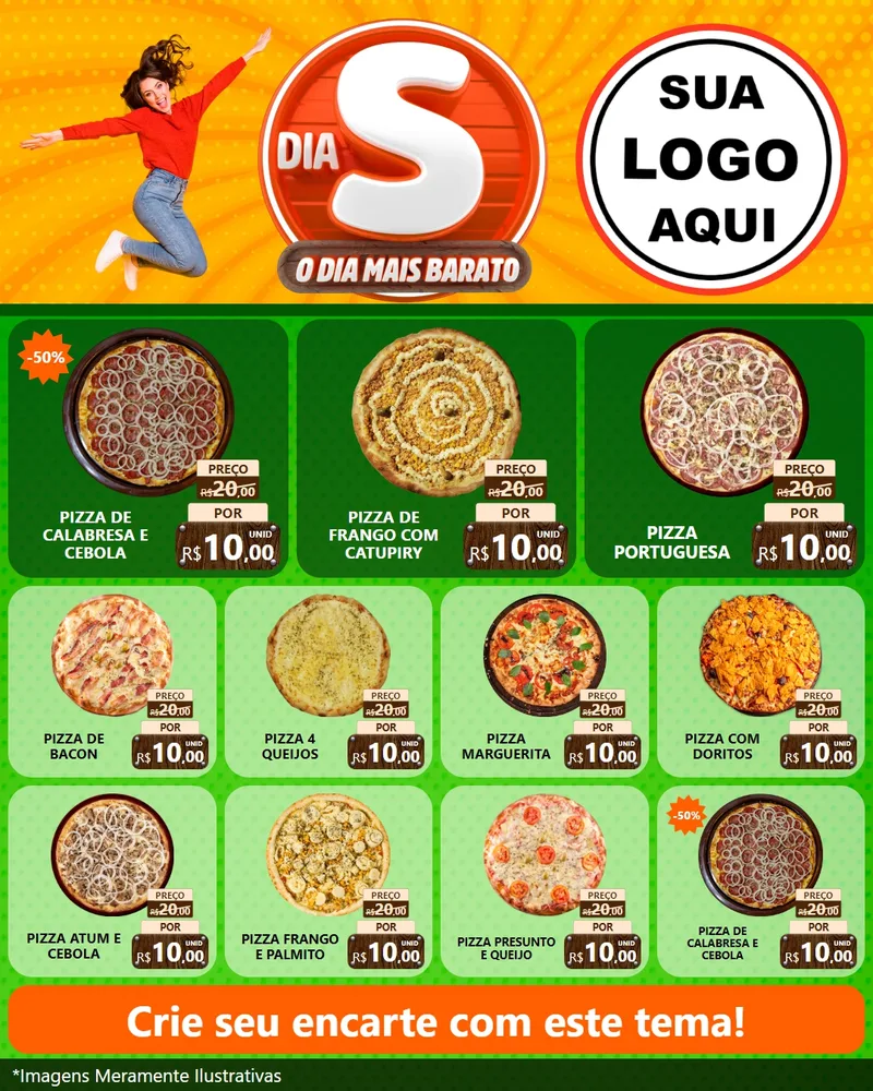Modelo de Rede Social para Feed Instagram com o tema Dia S - O Dia Mais Barato para Pizzaria