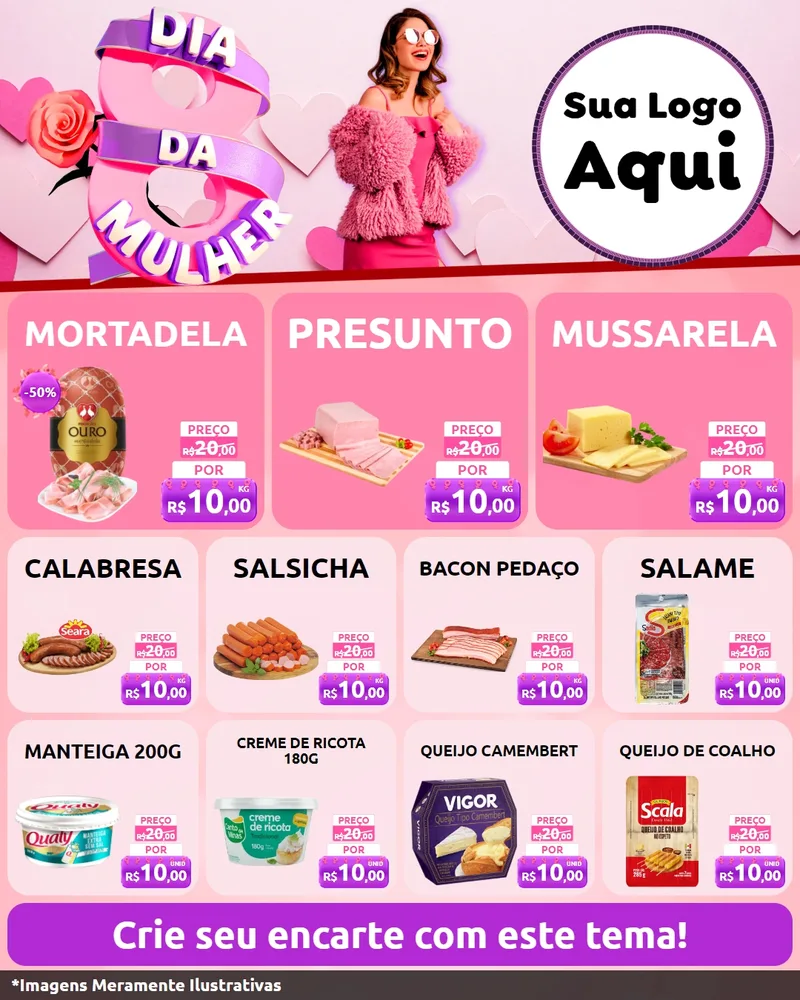 Modelo de Rede Social para Feed Instagram com o tema Dia da Mulher para Frios e Laticínios