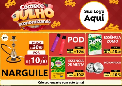 Modelo de Encarte para Encarte A4 Horizontal com o tema Comece Julho Economizando para Tabacaria