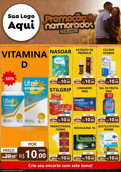 Modelo de Encarte para Encarte A4 Vertical com o tema Promoção Namorados para Farmácia