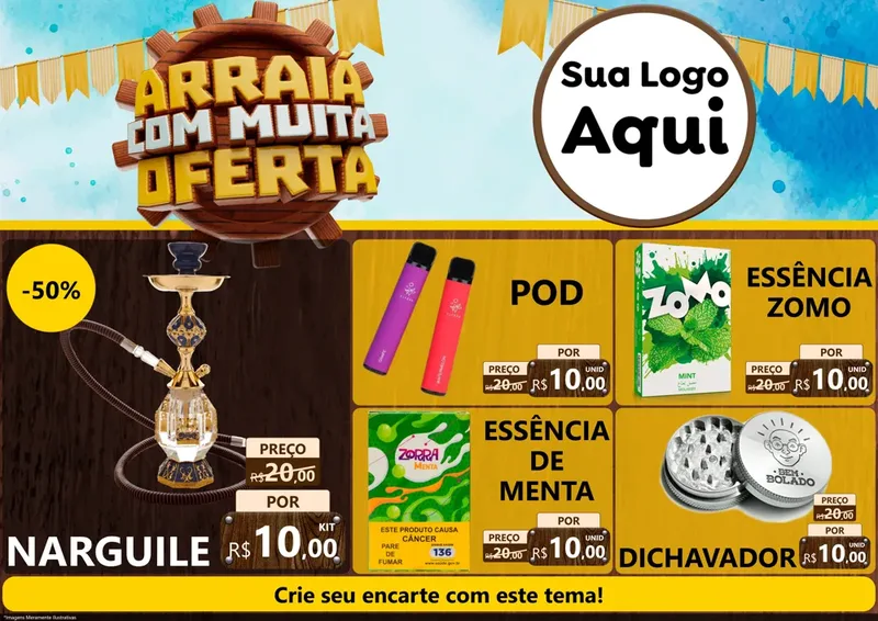 Modelo de Encarte para Encarte A4 Horizontal com o tema Ofertas de São João - Junina para Tabacaria