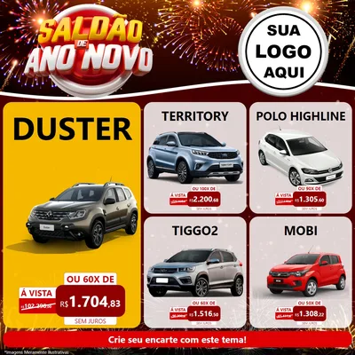 Modelo de Rede Social para Feed Facebook com o tema Saldão de Ano Novo para Concessionaria de Carros