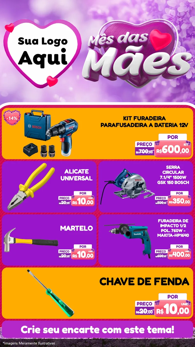 Modelo de TV para TV Vertical com o tema Mês das Mães para Maquinas e Ferramentas