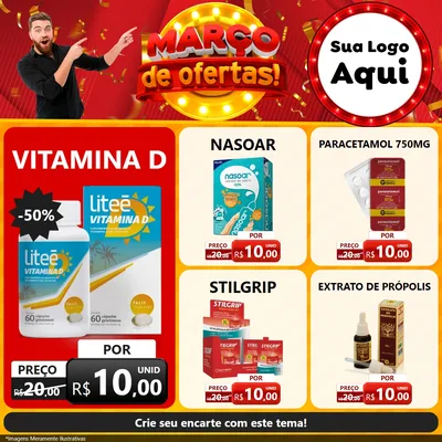 Modelo de Rede Social para Feed Facebook com o tema Março de Ofertas! para Farmácia