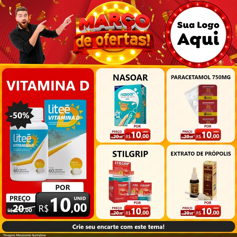 Modelo de Rede Social para Feed Facebook com o tema Março de Ofertas! para Farmácia