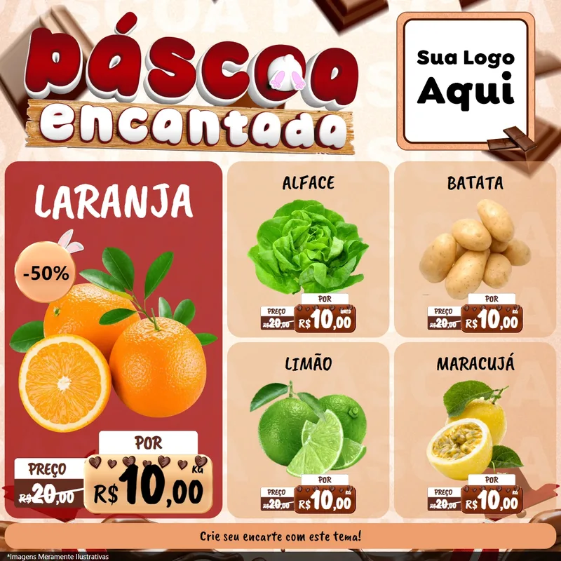 Modelo de Rede Social para Feed Facebook com o tema Páscoa Encantada para Hortifrúti
