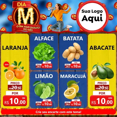 Modelo de Rede Social para Feed Facebook com o tema Dia M - O Dia Mais Barato Do Mês para Hortifrúti