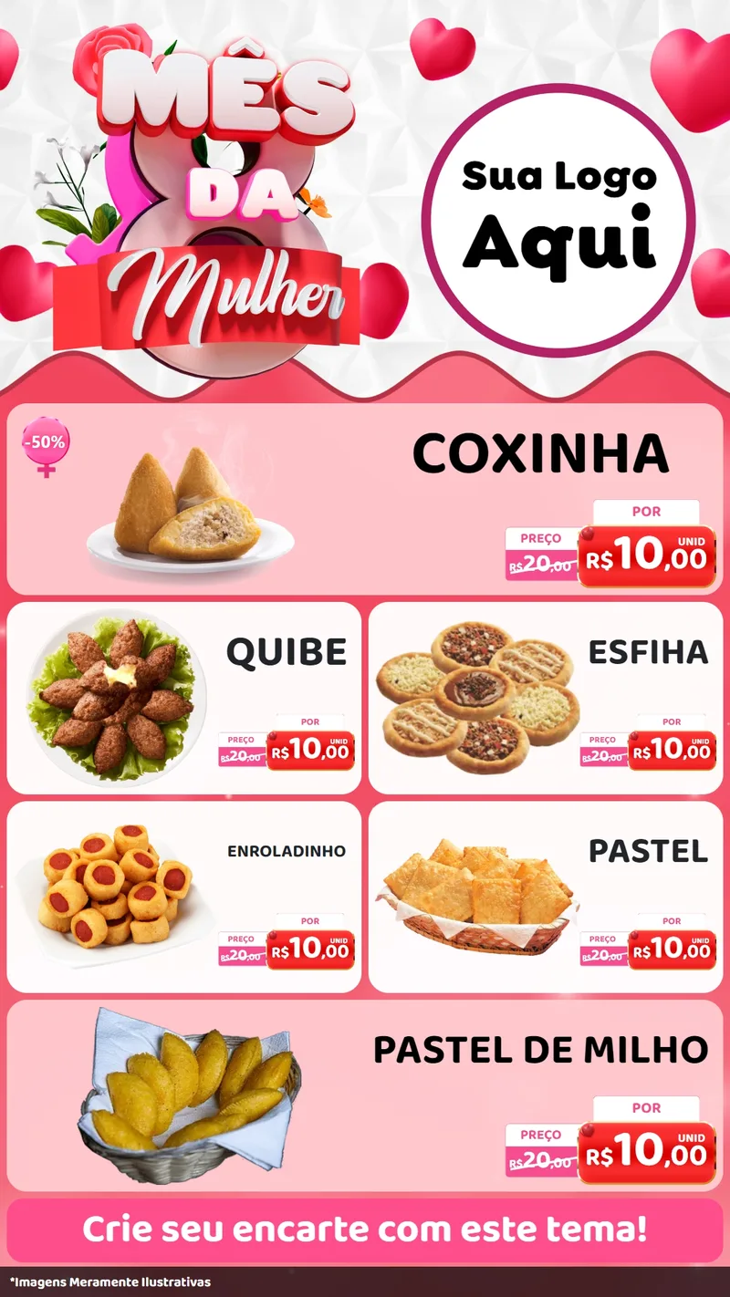 Modelo de TV para TV Vertical com o tema Mês da Mulher para Salgadaria