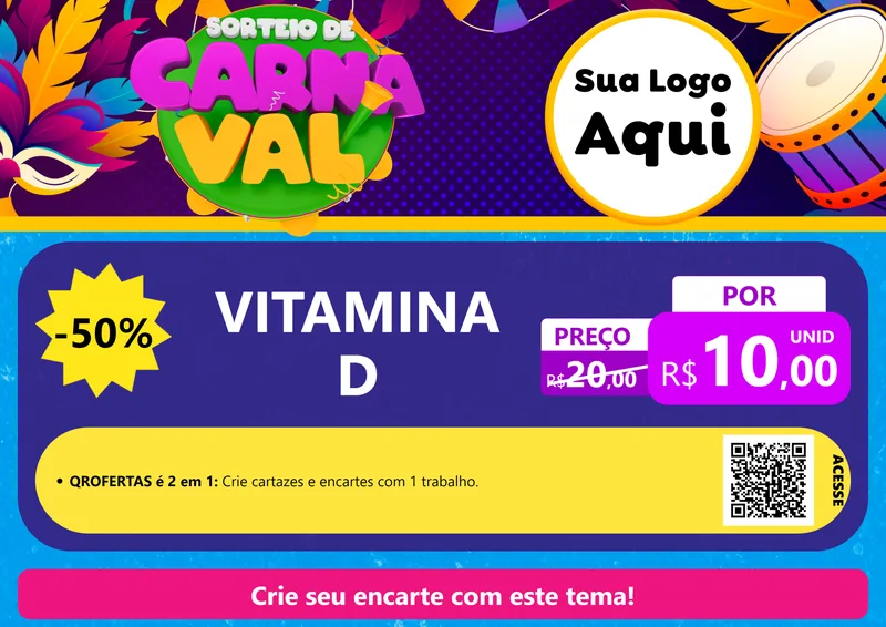Modelo de Cartaz para Cartaz A4 Horizontal com o tema Sorteio de Carnaval para Farmácia