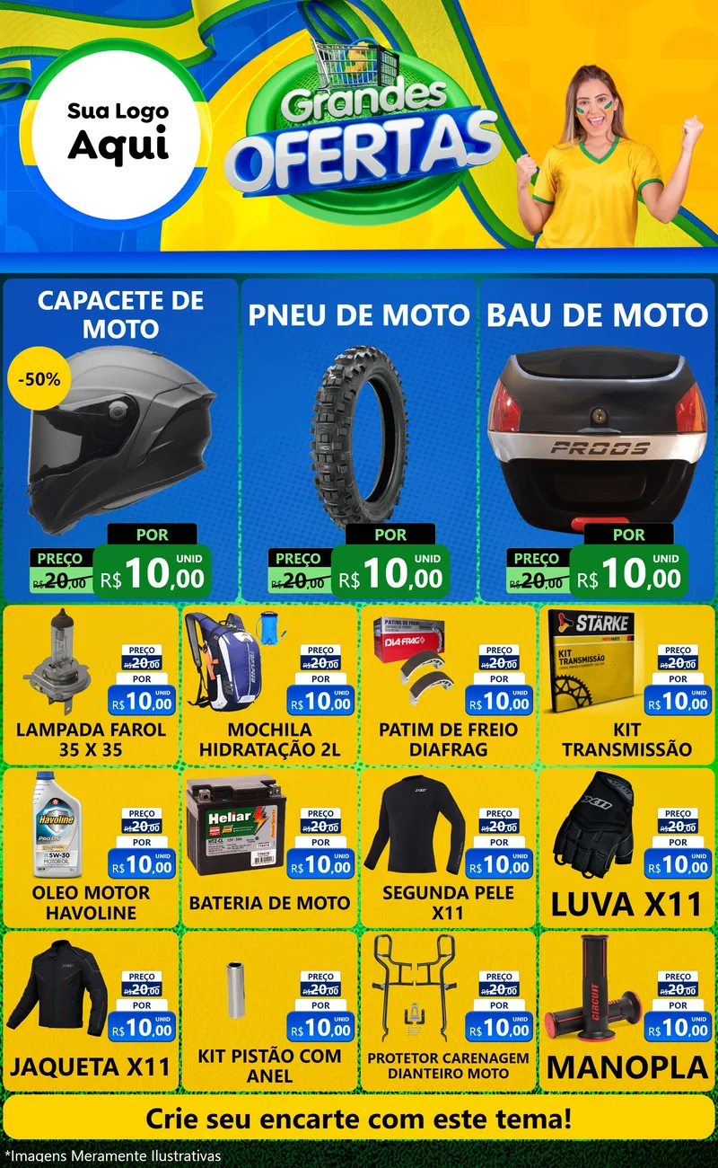 Modelo de Encarte para Encarte Grande com o tema Grandes Ofertas para Moto peças