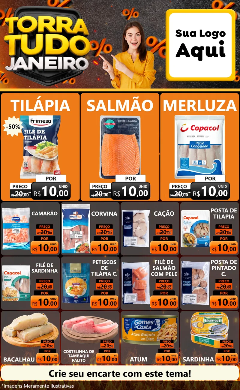 Modelo de Encarte para Encarte Grande com o tema Torra Tudo Janeiro para Peixaria