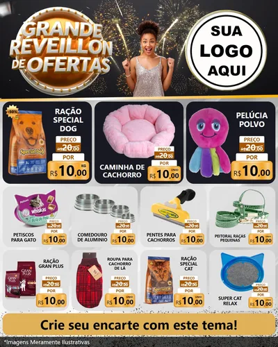 Modelo de Rede Social para Feed Instagram com o tema Grande Réveillon de Ofertas para Pet Shop