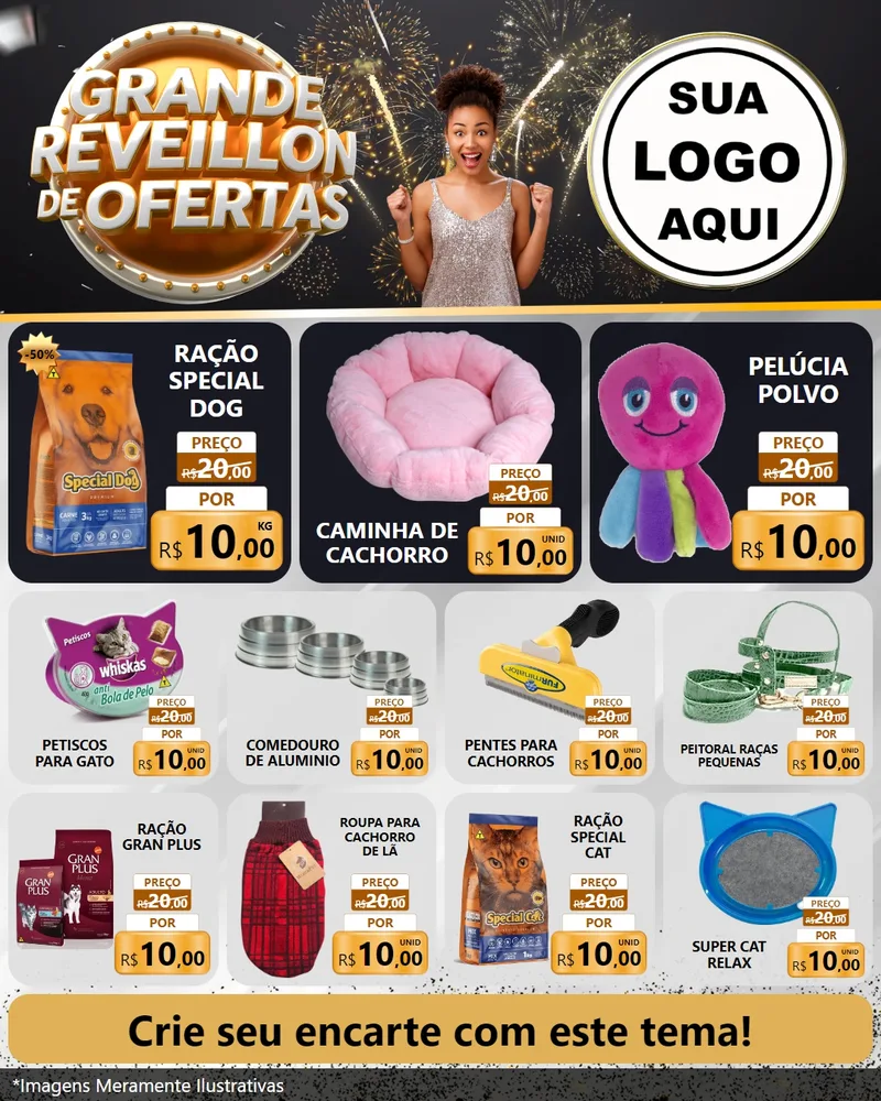 Modelo de Rede Social para Feed Instagram com o tema Grande Réveillon de Ofertas para Pet Shop