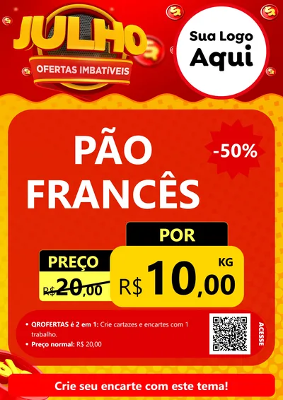 Modelo de Cartaz para Cartaz A4 Vertical com o tema Julho Ofertas Imbatíveis para Padaria