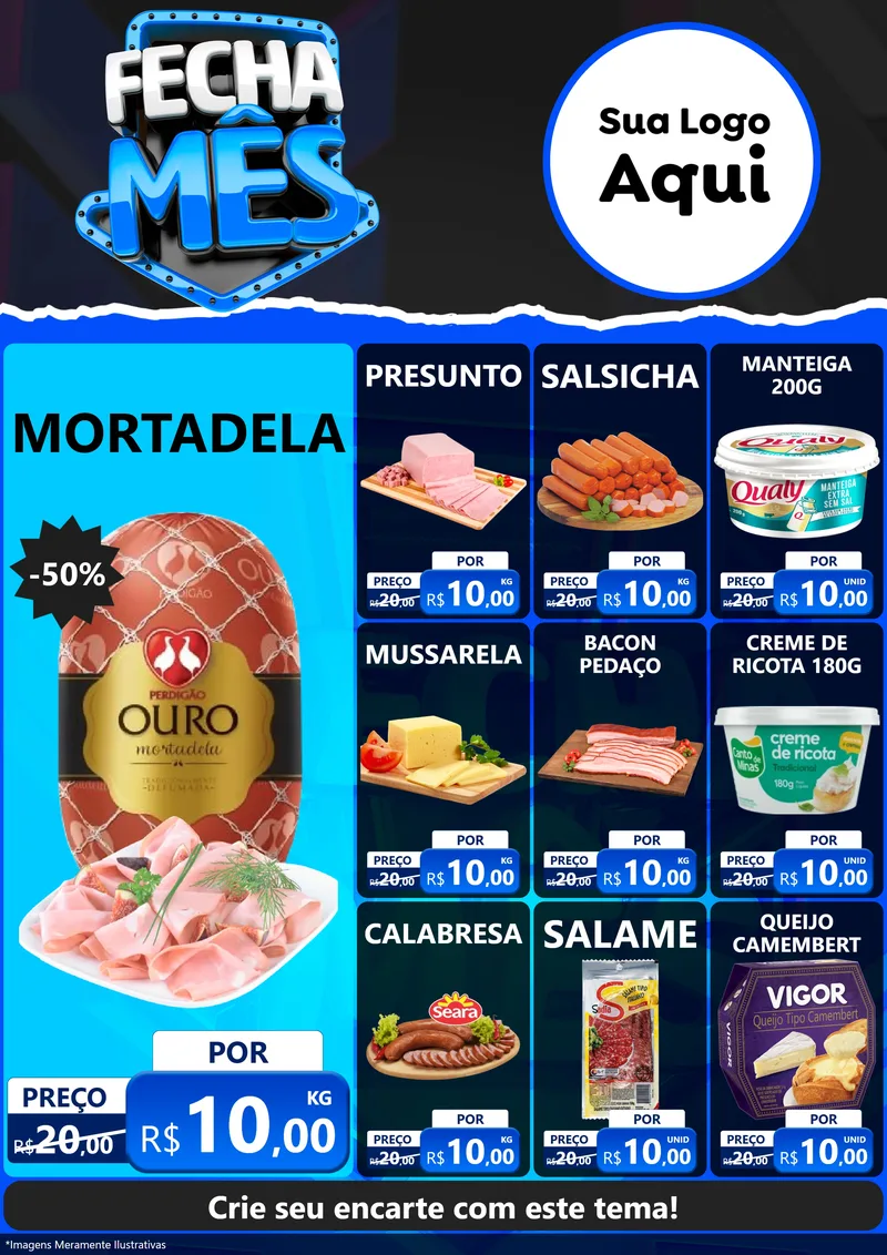 Modelo de Encarte para Encarte A4 Vertical com o tema Fecha Mês para Frios e Laticínios