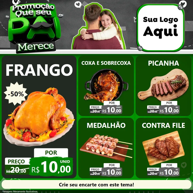 Modelo de Rede Social para Feed Facebook com o tema Promoção Que seu Pai Merece para Assados
