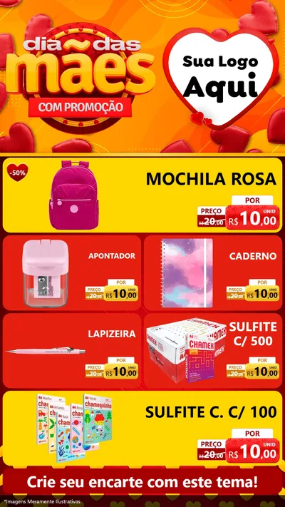 Modelo de TV para TV Vertical com o tema Dia das Mães com Promoção para Papelaria