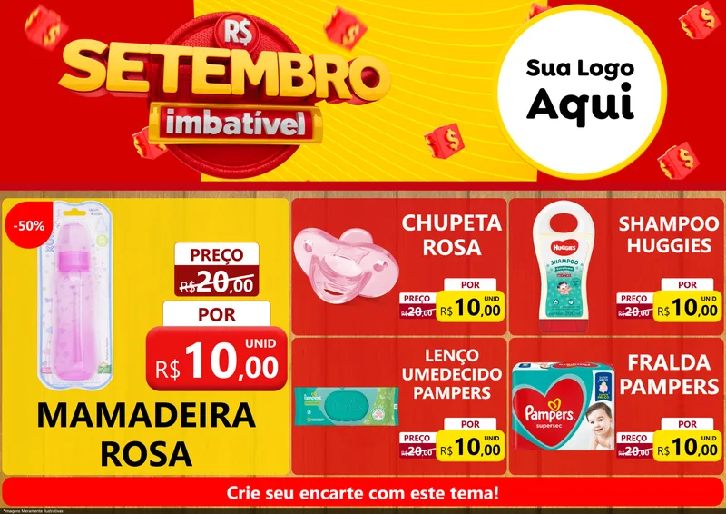 Modelo de Encarte para Encarte A4 Horizontal com o tema Setembro Imbatível para Bebês