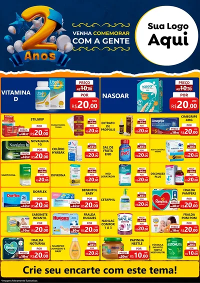 Modelo de Encarte para Encarte A4 Vertical com o tema Aniversário de 2 anos para Farmácia