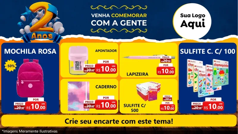 Modelo de TV para TV Horizontal com o tema Aniversário de 2 anos para Papelaria