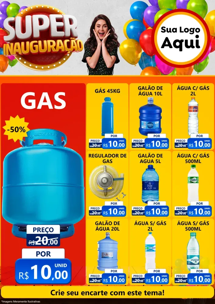 Modelo de Encarte para Encarte A4 Vertical com o tema Super Inauguração para Água e gás