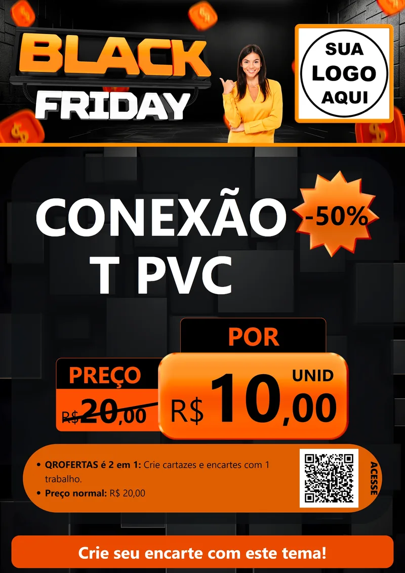 Modelo de Cartaz para Cartaz A4 Vertical com o tema Black Friday para Tubos e conexões