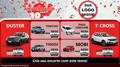 Modelo de TV para TV Horizontal com o tema Promoção de Aniversário - 10 Anos para Concessionaria de Carros