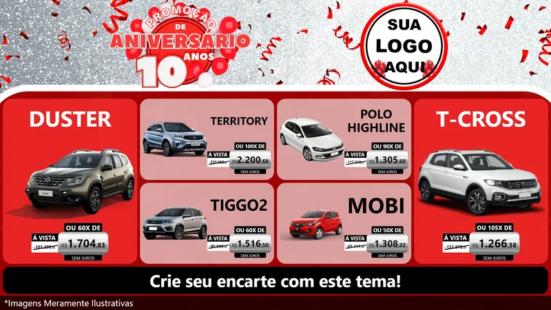 Modelo de TV para TV Horizontal com o tema Promoção de Aniversário - 10 Anos para Concessionaria de Carros