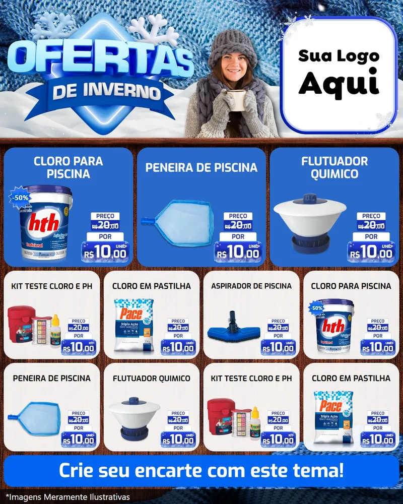 Modelo de Rede Social para Feed Instagram com o tema Ofertas de Inverno para Produtos para Piscina