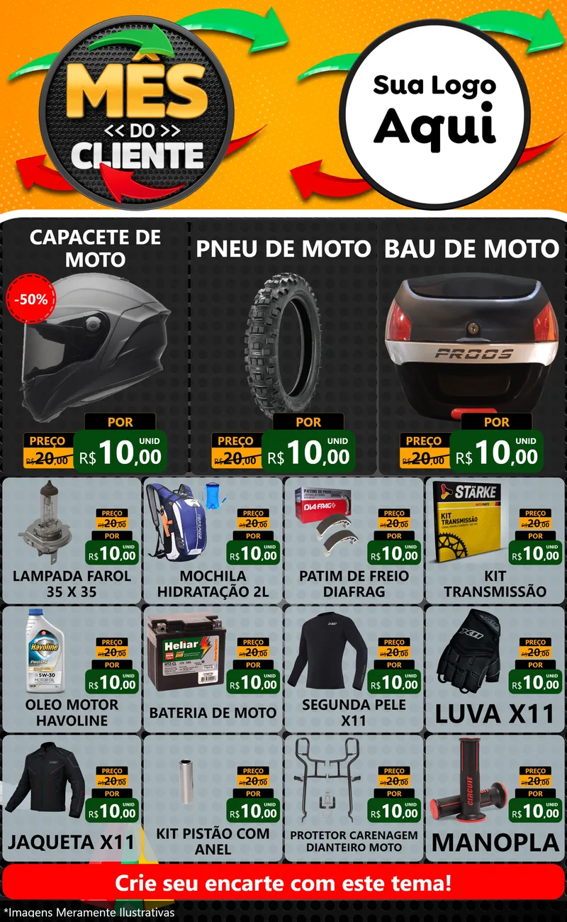 Modelo de Encarte para Encarte Grande com o tema Mês do Cliente para Moto peças