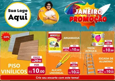 Modelo de Encarte para Encarte A4 Horizontal com o tema Janeiro de Promoção para Material para Construção