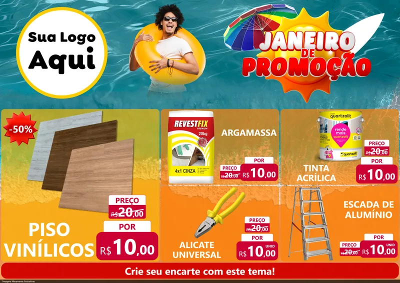 Modelo de Encarte para Encarte A4 Horizontal com o tema Janeiro de Promoção para Material para Construção