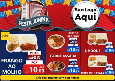 Modelo de Encarte para Encarte A4 Horizontal com o tema Festa Junina para Restaurante