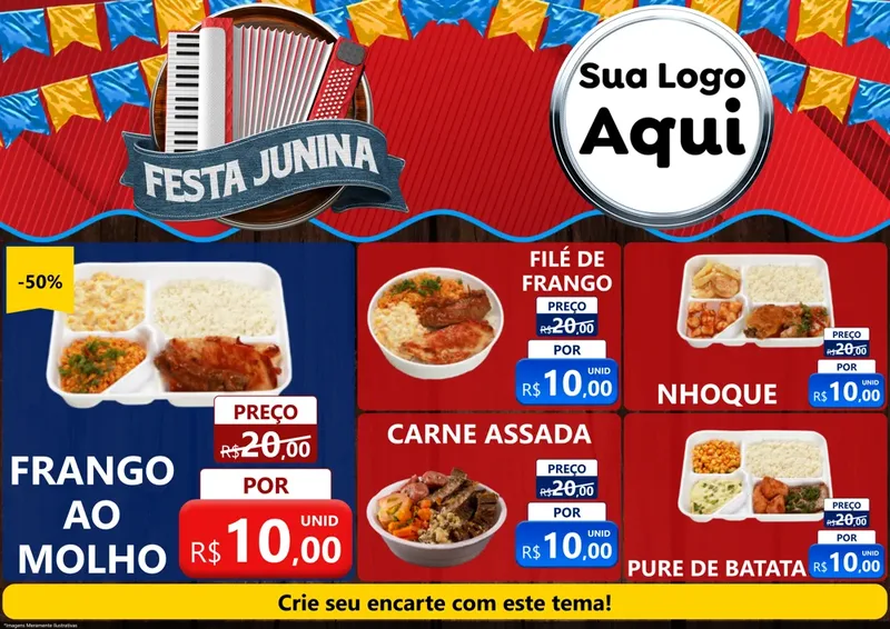 Modelo de Encarte para Encarte A4 Horizontal com o tema Festa Junina para Restaurante