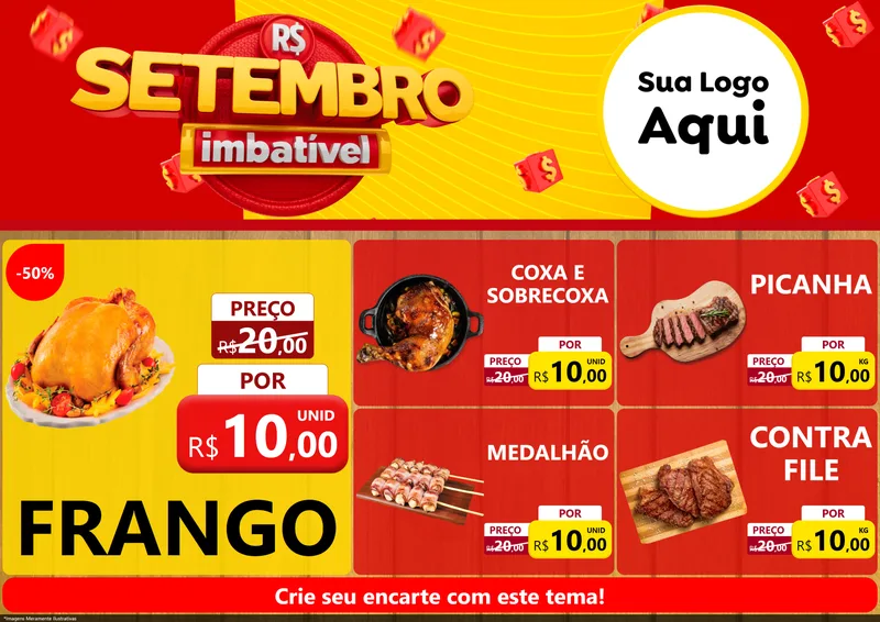 Modelo de Encarte para Encarte A4 Horizontal com o tema Setembro Imbatível para Assados