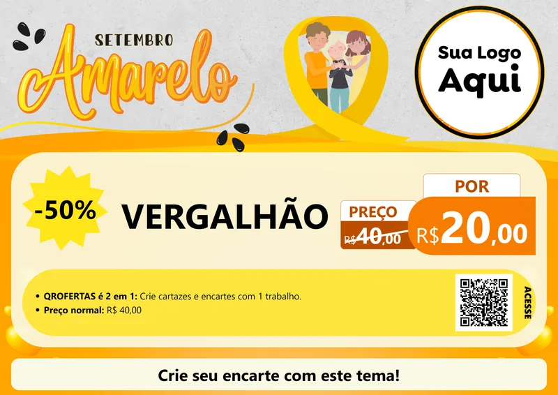 Modelo de Cartaz para Cartaz A4 Horizontal com o tema Setembro Amarelo para Ferragens