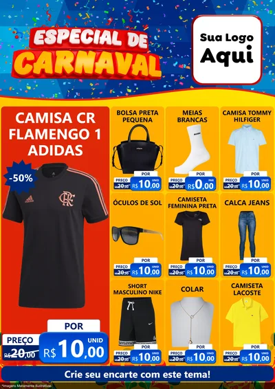 Modelo de Encarte para Encarte A4 Vertical com o tema Especial de Carnaval para Roupas e acessórios