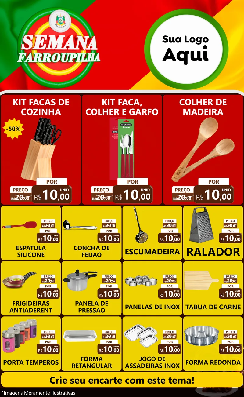 Modelo de Encarte para Encarte Grande com o tema Semana Farroupilha para Utilidades Domésticas