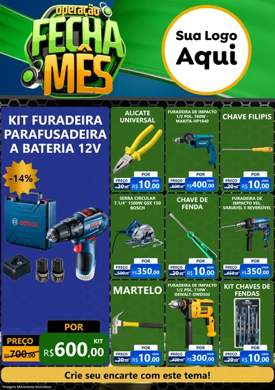 Modelo de Encarte para Encarte A4 Vertical com o tema Operação Fecha Mês para Maquinas e Ferramentas