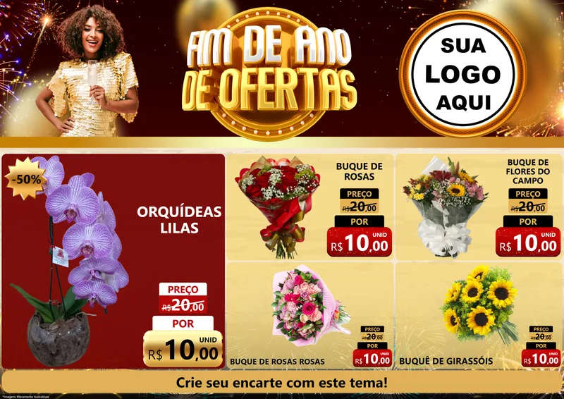 Modelo de Encarte para Encarte A4 Horizontal com o tema Fim de Ano de Ofertas para Floricultura e jardim