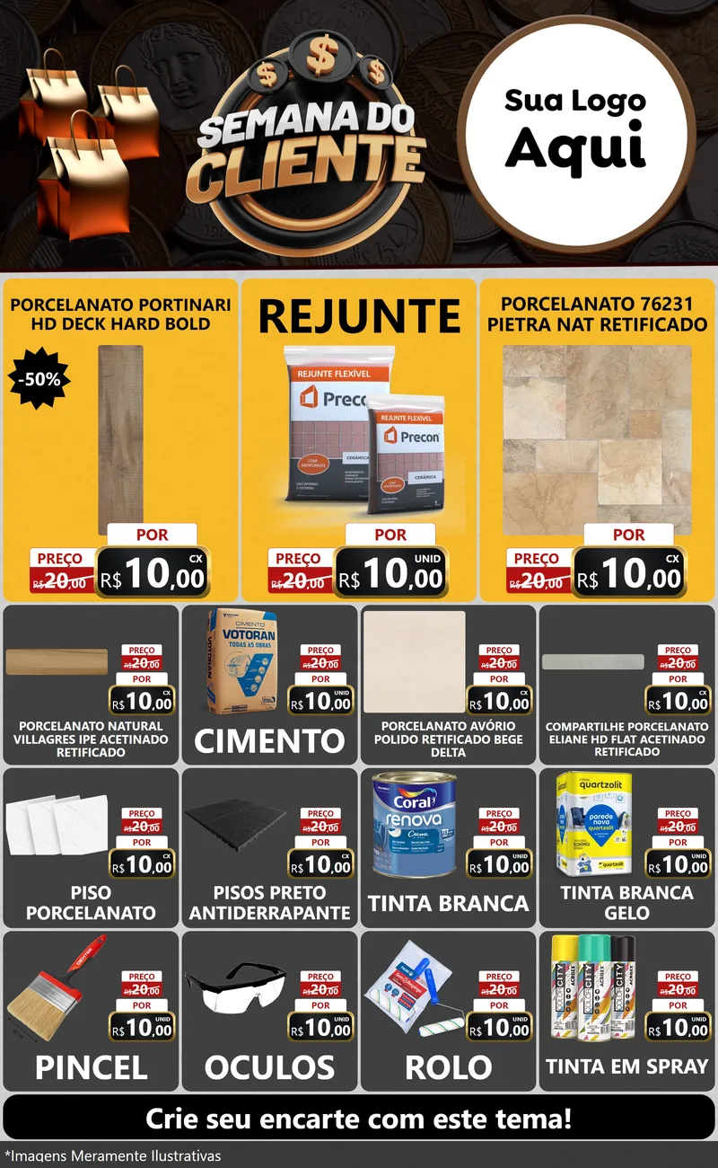 Modelo de Encarte para Encarte Grande com o tema Semana do Cliente para Pisos e revestimentos