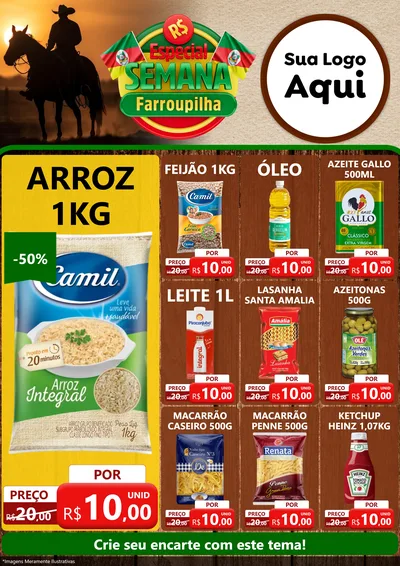 Modelo de Encarte para Encarte A4 Vertical com o tema Especial Semana Farroupilha para Supermercado