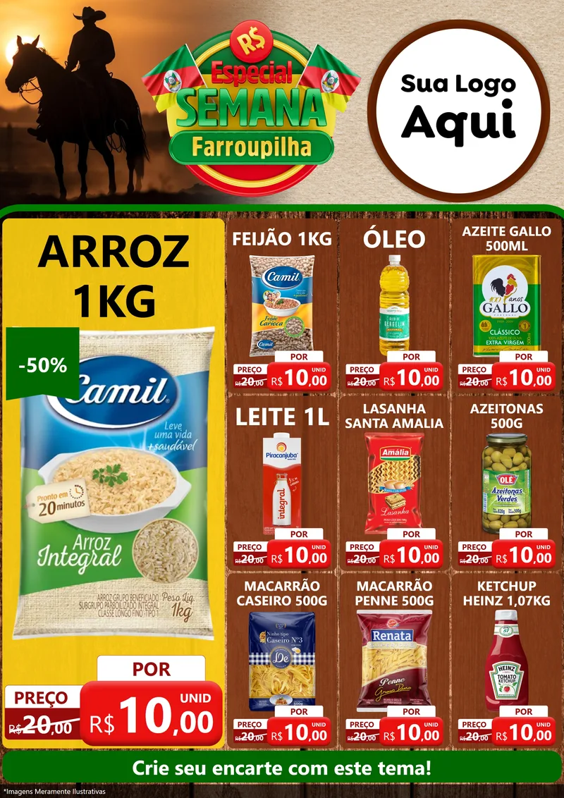 Modelo de Encarte para Encarte A4 Vertical com o tema Especial Semana Farroupilha para Supermercado