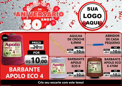 Modelo de Encarte para Encarte A4 Horizontal com o tema Promoção de Aniversário - 30 Anos para Armarinho e Aviamentos