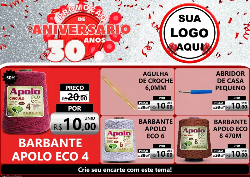 Modelo de Encarte para Encarte A4 Horizontal com o tema Promoção de Aniversário - 30 Anos para Armarinho e Aviamentos
