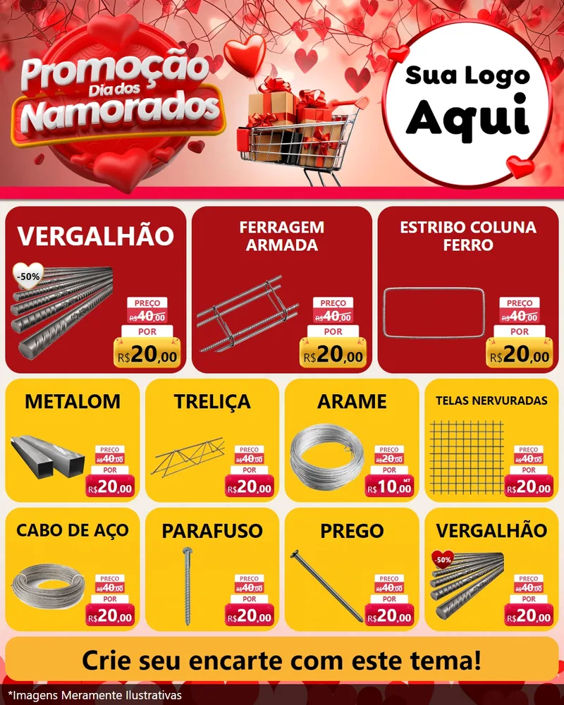 Modelo de Rede Social para Feed Instagram com o tema Promoção Dia dos Namorados para Ferragens