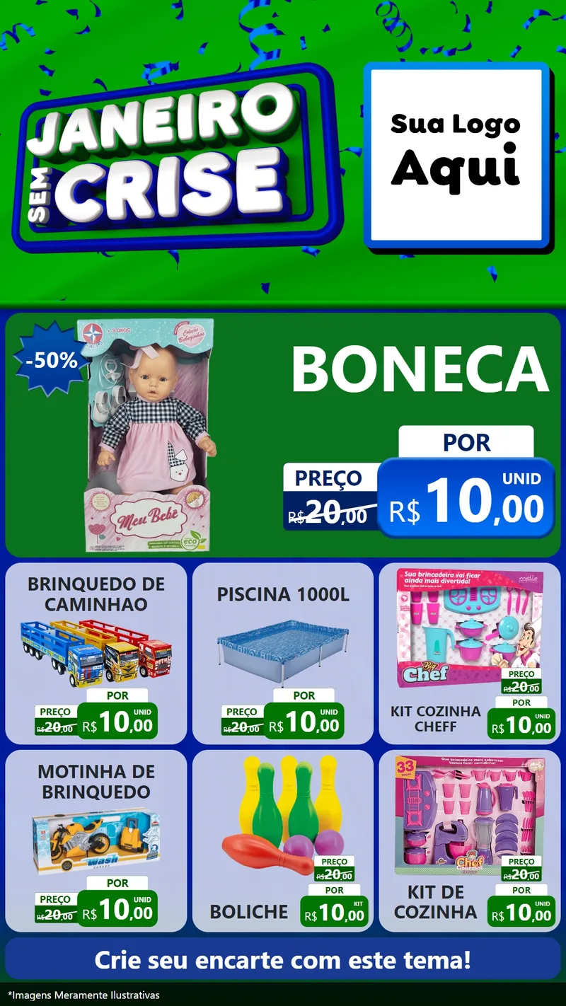 Modelo de Rede Social para Stories com o tema Janeiro Sem Crise para Brinquedos